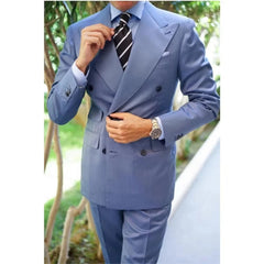 Voguable  Classic Men Suits 2 Pieces Slim Fit Peaked Lapel Business Tuxedos for Formal Wedding Groom Dress Double Breasted Blazers voguable