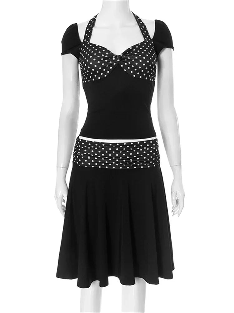 Patchwork Fashion 2 Piece-Set MIni Skirt For Women Lace-Up Contrast Backless Cropped Top And High Waist Skirt Sets Female voguable