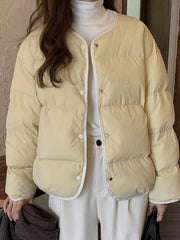 Sweet O Neck Cute Parkas Women Long Sleeve Preppy Style Warm Cotton Coat Japan Casual Female Solid Thick Warm Retro Jacket voguable