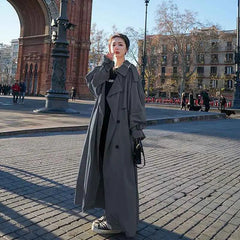 Korean Long Women Windbreaker Autumn Fashion Double Breasted Belt Casual Coats Elegant Office Lady Solid All Match Outerwear New voguable
