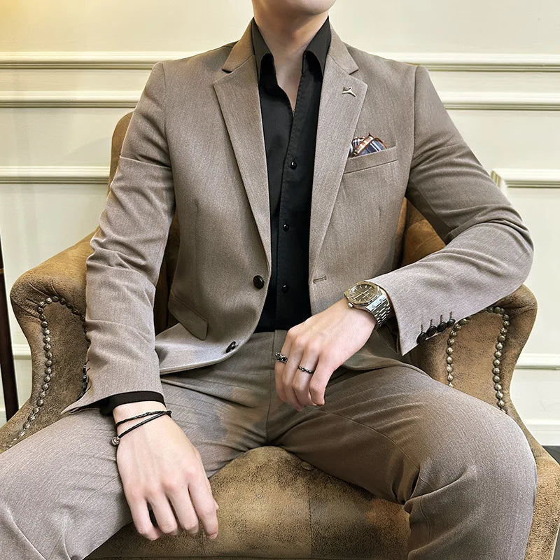 Voguable  (Jacket+Pant) Men Slim Fit Business Suits 2-Piece High Quality Italian Style Wedding Social Party Tuxedo Men Clothing 7XL-S voguable