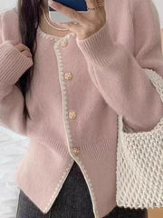 Sweet Chic Soft Cardigan Women Long Sleeve Fashion O Neck Knitted Jacket Fall Korean Casual Female Elegant Buttons Tops Cute New voguable