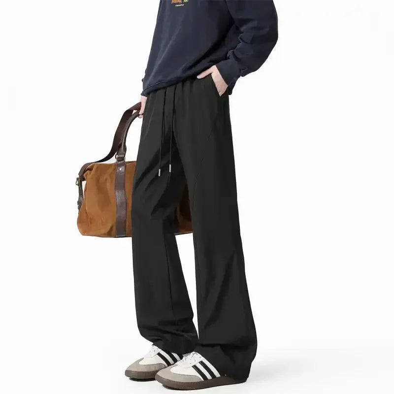 Voguable  Men's Wide-Leg Track Pants Lightweight Elastic Waist Casual Trousers voguable