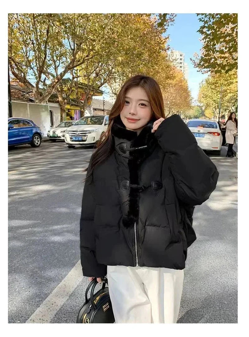 Winter Korean Pink Parkas Women Sweet Long Sleeve Warm Thick Cotton Coat Casual Stand Collar Preppy Style Lady Cute Jacket voguable