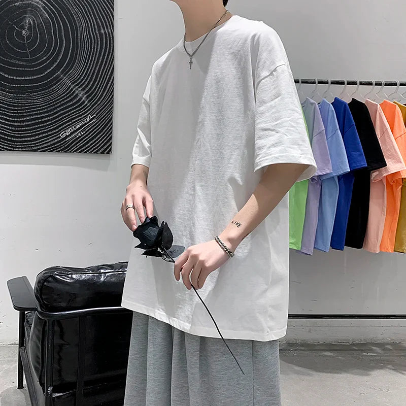 Men Oversized Graphic Solid T Shirts Colorfuls 100% Cotton Mens White Classical Tee Male Short Sleeve O-Neck Tops gotmes-shop
