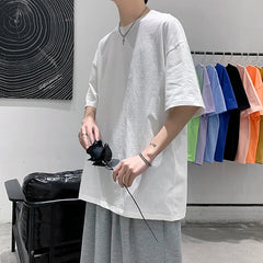 Men Oversized Graphic Solid T Shirts Colorfuls 100% Cotton Mens White Classical Tee Male Short Sleeve O-Neck Tops gotmes-shop
