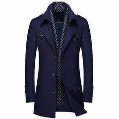 Winter Men's Woolen Coats Fashion Thicken Mid Length Trench Solid Turn Down Collar Warm Outerwear Business Casual Wool Coat Men voguable