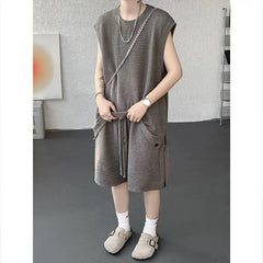 Voguable  Men's Solid Color 2-Piece Set Sleeveless T-Shirt And Shorts Loose Fit Summer Casual Comfortable Cotton Lounge Wear M-XXXXXL voguable
