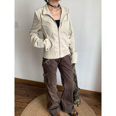 Brown Spliced High Rise Flare Jeans for Women Streetwear Y2K Aesthetic Cargo Jean Pants Vintage Denim Trousers Grunge Fairycore voguable