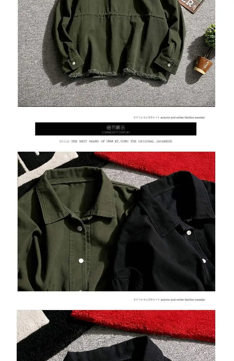 Japanese Cargo Retro Jacket Men 2025 Spring Loose Large Size Army Green Denim Jacket Preppy Trendy High-end Simple Jacket Chic voguable