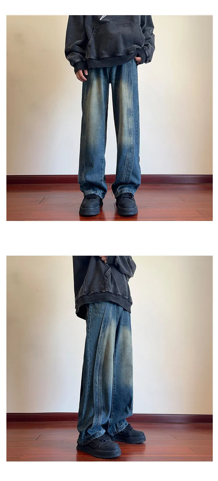 Destroyed Stitching Jeans Men's Blue Washed Jeans Gothic Style Street Trend Clothing Retro Loose Wide Leg Pants straight jeans voguable