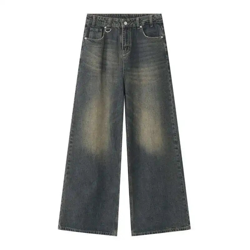 Vintage Camouflage Men's Jeans Fashion Washed Casual Wide Leg Denim Pants Autumn Winter Loose Male Trousers Old Blue 9C354 voguable