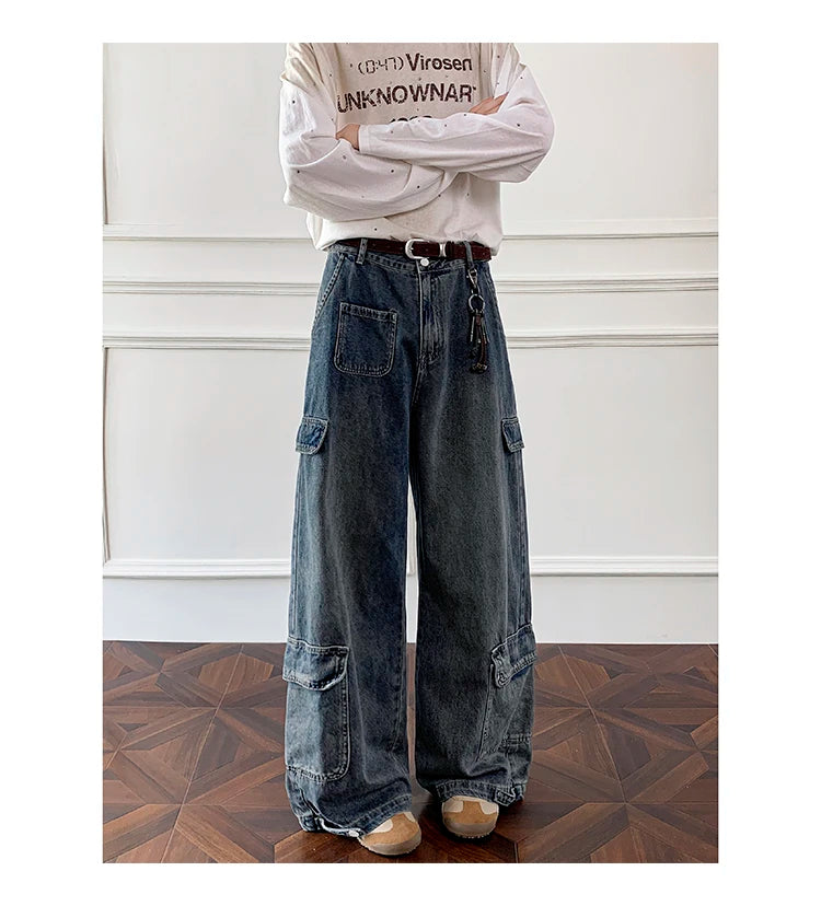 Men Workwear Cargo Jeans New Multi Pocket Loose Straight Leg Baggy Streetwear Denim Pants Urban Casual Trousers 2025 Autumn voguable
