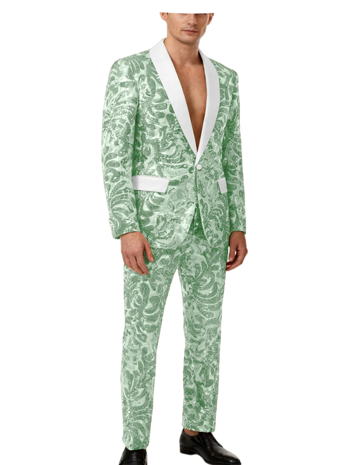 Voguable  Luxury Men's Sequin 2 Piece Set (Blazer+Pants) Shawl Collar 1 Button Slim Fit Sparkly Tuxedos Jacket Trousers for Wedding Party voguable