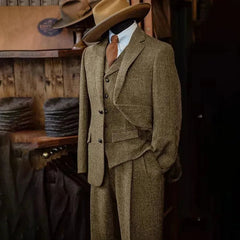 Voguable  Men's High-quality Plus Size 7XL-XS 3-piece Suit (suit+vest+pants) British Style Vintage Fashion Slim Fit Herringbone Tuxedo voguable