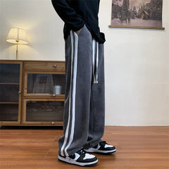 Loose Coffee Corduroy Pants Men Women Drawstring Striped Wide Leg Pants Autumn Casual Easy Care Anti-wrinkle Mopping Trousers gotmes-shop