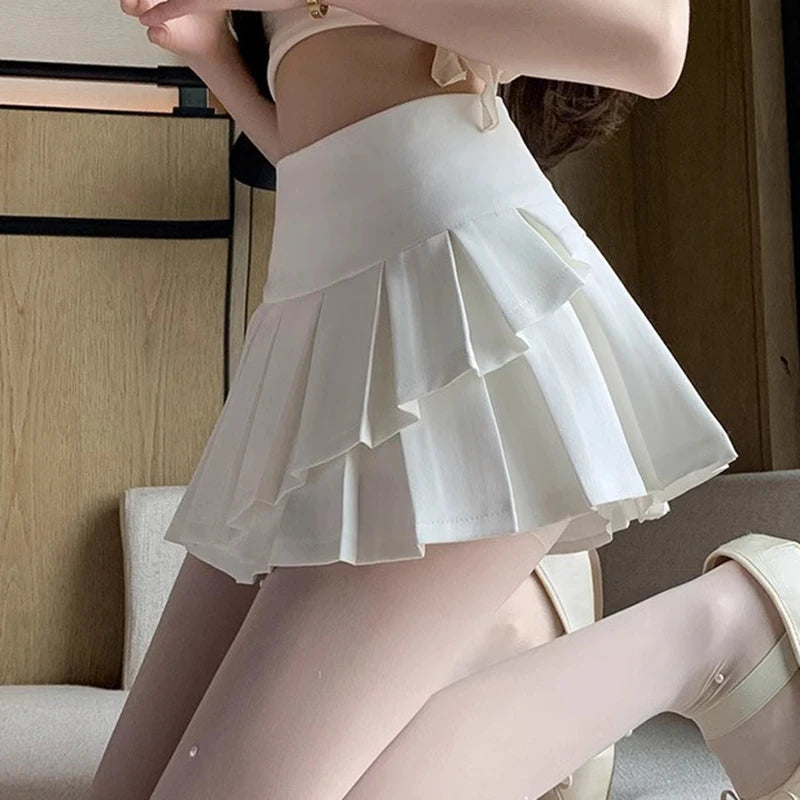Irregular Pleated Skirt Women Y2K High Waist Preppy Mini Skirts Female Korean Chic Patchwork Jk Skirts with Shorts New voguable