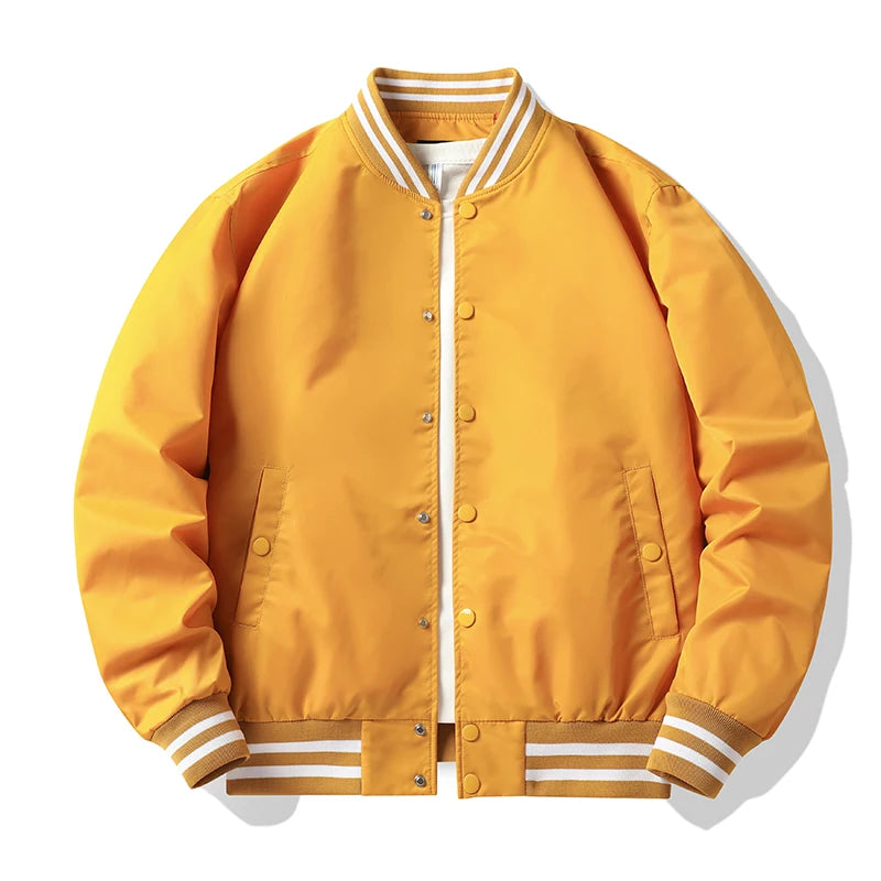 Men's spring and fall varsity jacket Solid color Korean fashion loose baseball uniform couple windproof waterproof bomber jacket voguable