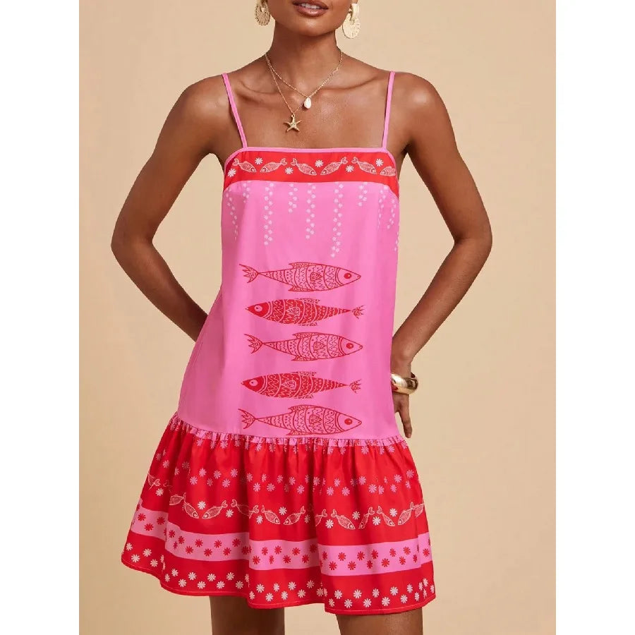 Voguable  European and American - women's clothing print Bohemian elegant suspender vacation style casual loose dress voguable