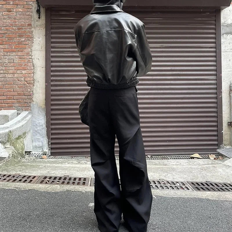 American Style Elastic Waist Loose-fit Casual Trousers 280gm Sensibility Ruffled Wide-leg Pants Men's Tuxedo Pants voguable