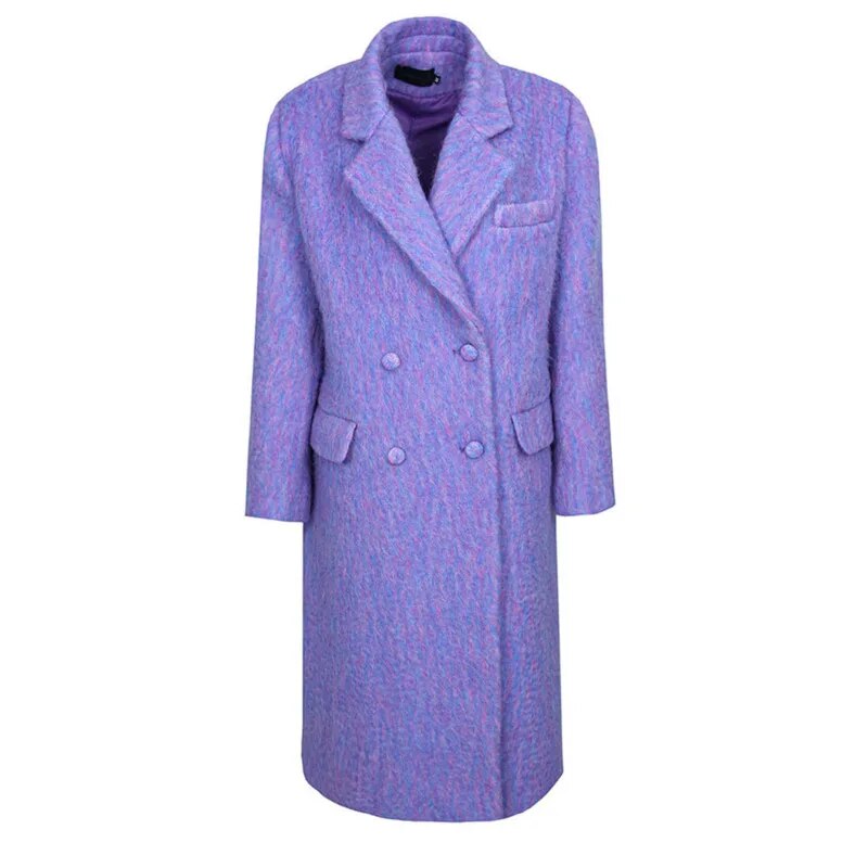 [EAM] Loose Fit Purple Big Size Long Elegant Woolen Coat Parkas New Long Sleeve Women Fashion Tide Autumn Winter 2023 1DF3550 voguable