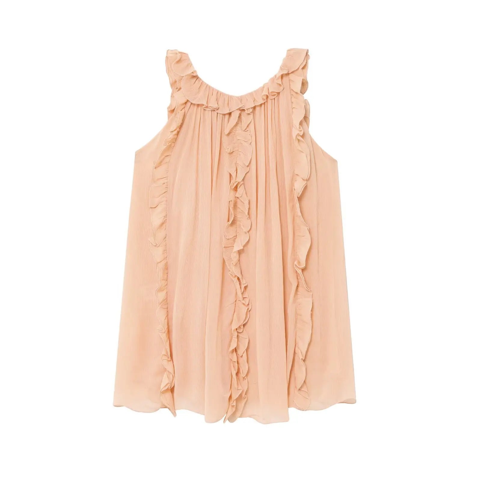Fashion Ruffle Chic Summer Tank Top For Women Chiffon Solid Color Loose Sleeveless Top V Neck Sweet Hic Woman Vest 2025 New voguable