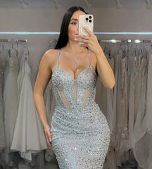 Customized Sparkly Mermaid Party Gown 2025 Spaghetti Straps Corset Evening Dress Sexy Prom Dress Beaded Formal Gown voguable