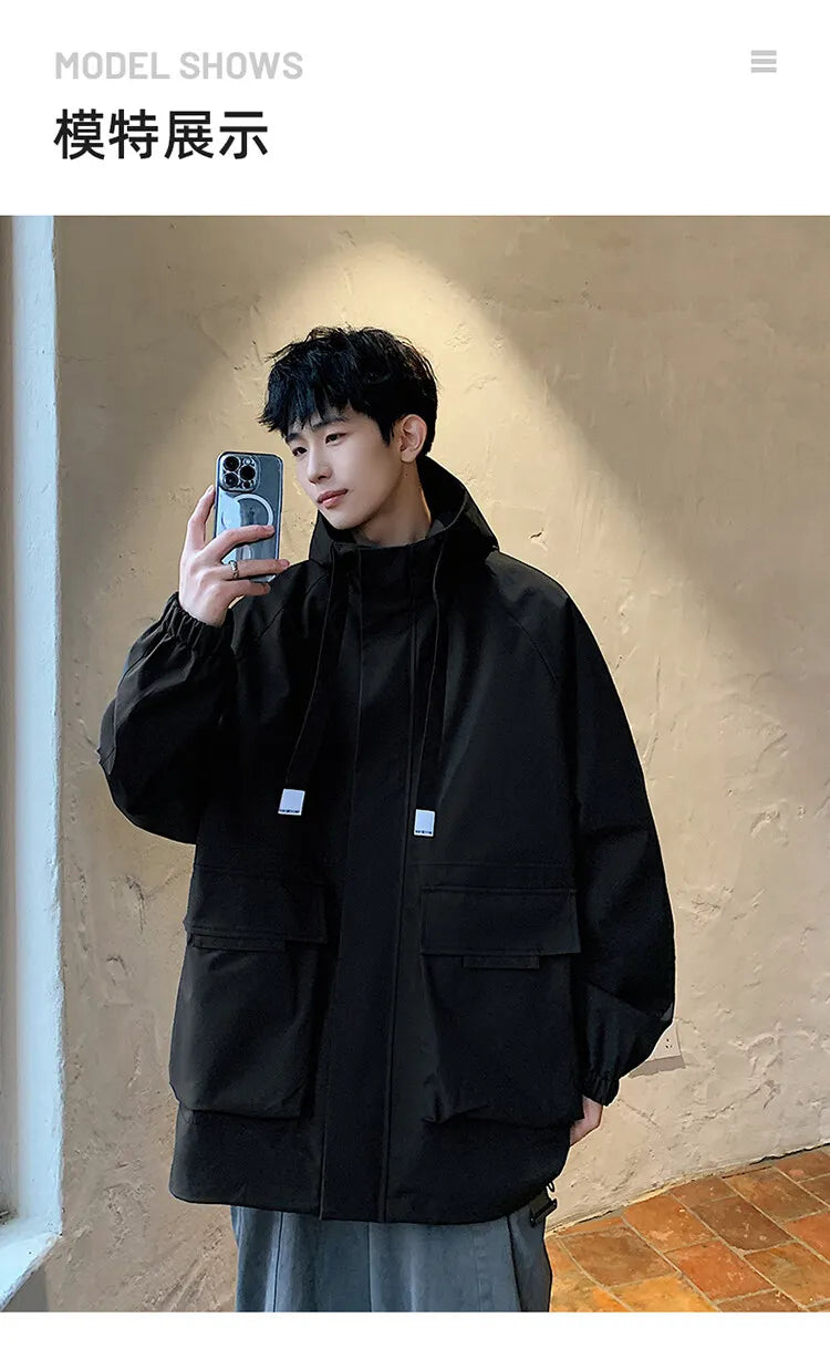 Outdoor jacket Streetwear Coffee Cargo Jacket Men Women 2025 Spring Harajuku Coat Korean Fashion Big Pocket Loose Casual 4Colors voguable