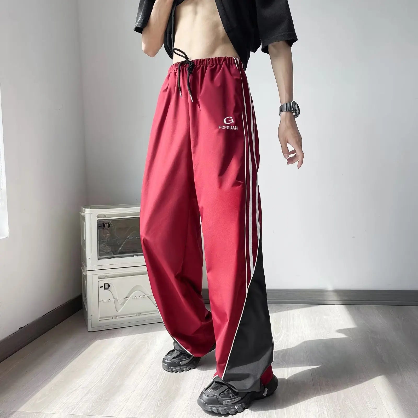 Vintage Casual Track Y2K Cargo Pants Straight Loose Striped Blue Wide Leg Pants Gym Basketball Sweatpants Trousers Korean Style voguable