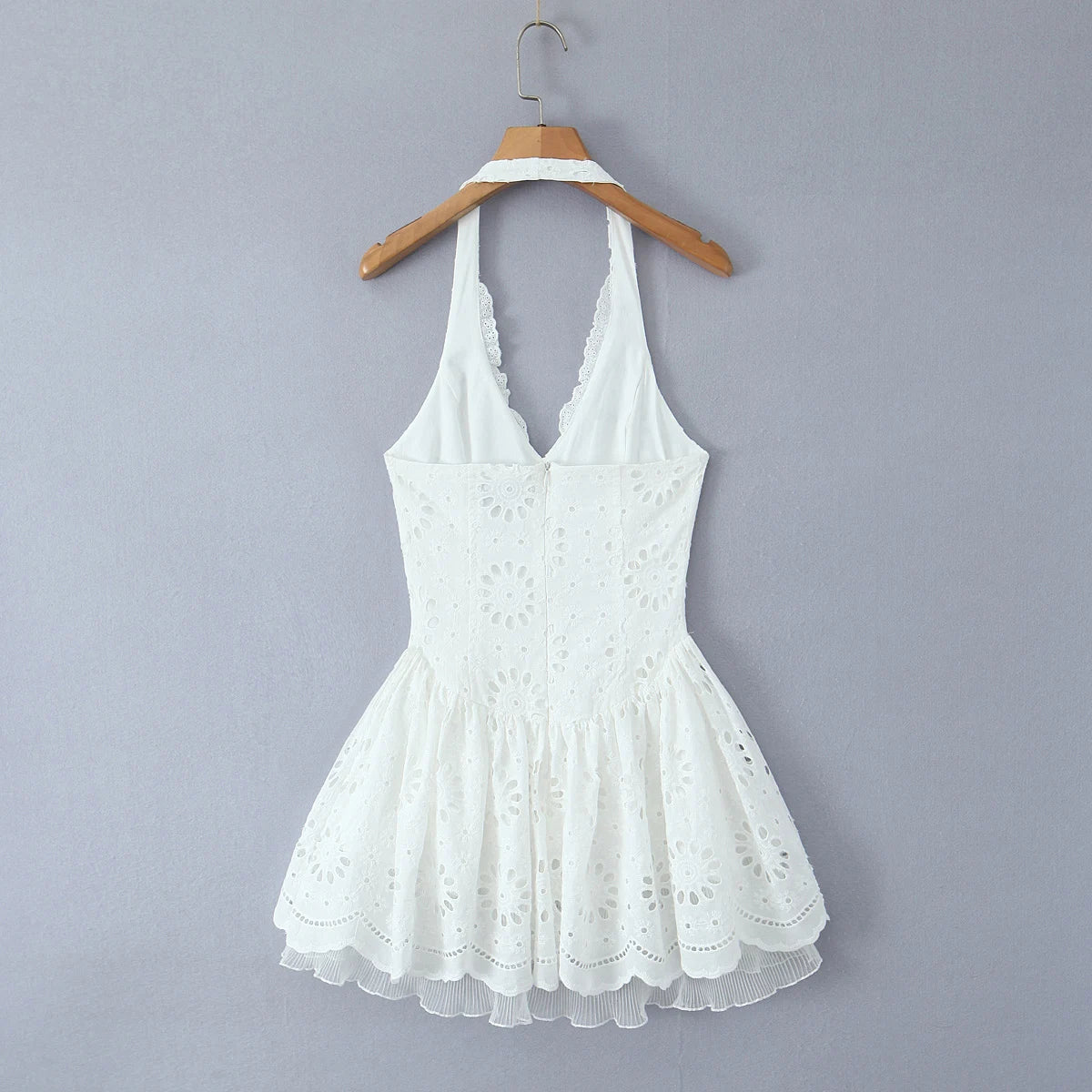 White Lace Embroidery Halter Neck Dress 2025 New Summer Sleeveless Backless Sexy A-Line Dresses Women Slim Party Dress voguable