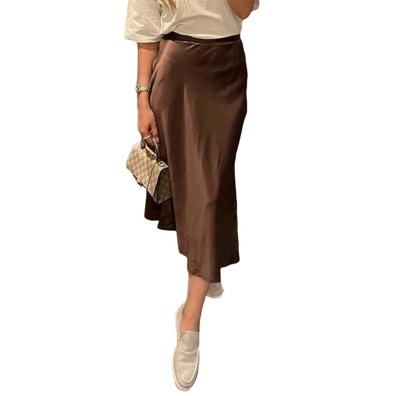 Satin Skirt Women Summer Clothes Solid Color High Waist Bodycon Midi Skirts Elegant Evening Party Skirts Streetwear voguable