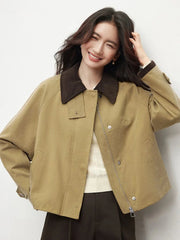 Vintage Casual Khaki Jacket Women Long Sleeve Patchwork High Quality Coat Korean All Match Women Fall Winter Embroidery Top voguable