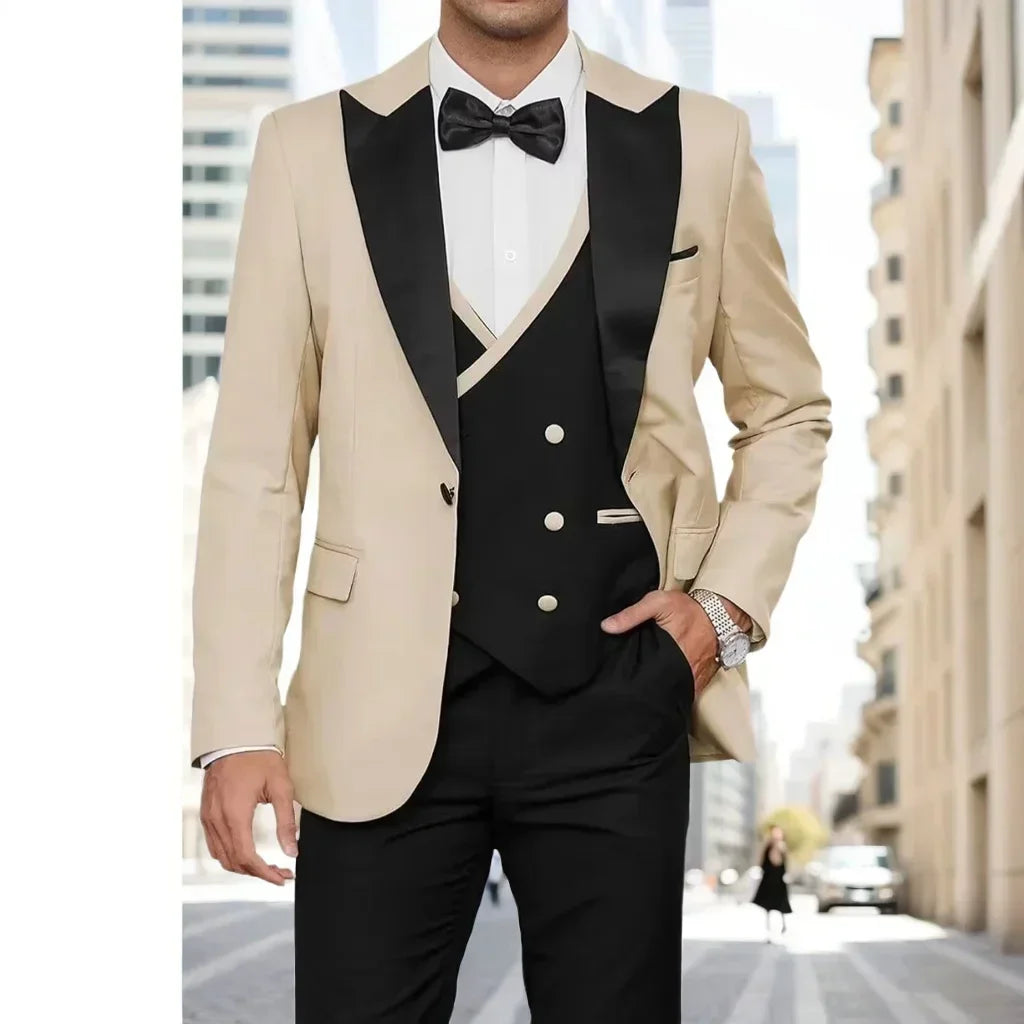 Voguable  Luxury 3-Piece Men's Tuxedo Suit Blazer Vest And Pants Set for Wedding Business Prom Elegant Ceremony Formal Men's Outfit voguable