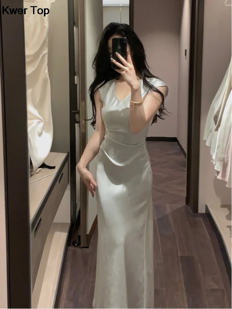 Summer Fashion Elegant Women Sleeveless Solid Chic Bodycon Birthday Vestidos Female Vintage Clothes New voguable