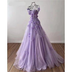 Voguable  Princess 3D Flower Sweet A-line Tulle Evening Dress Purple Prom Dress Handmade Robe voguable