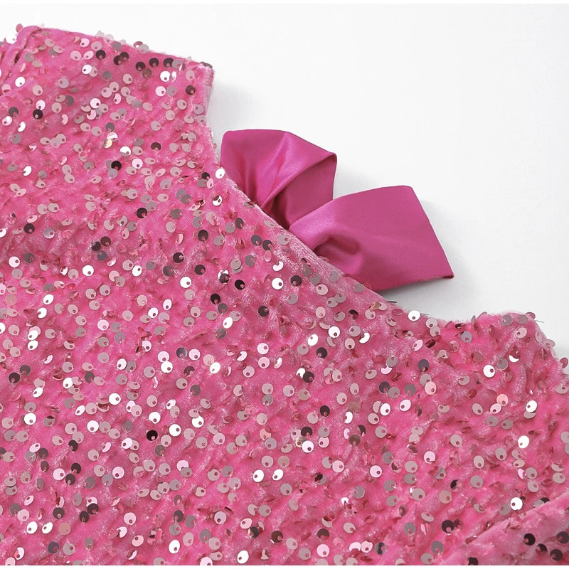 Fashion Shining Sequin Mini Dress For Women Long Sleeve Bowknot Chic Short Dresses Female Elegant Holiday Evening Party Looks voguable