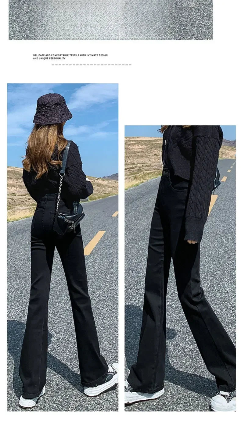 High-waisted Slimming Women's Jeans Petite Size Stretchy Floor-length Trousers Denim Fabric voguable