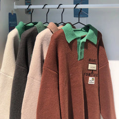 Voguable Ins High Street Cute Embroidery Buttons POLO Shirt Sweaters for Men Baggy Oversized Pullover Harajuku Streetwear Winter Clothes voguable