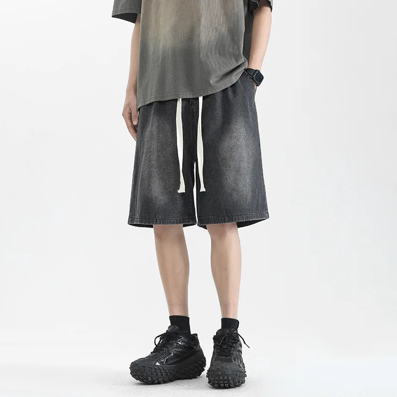 Voguable  Denim Shorts Men's Summer Thin American Straight-leg Trendy Brand Loose Casual Five-point Pants voguable