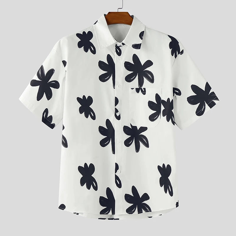 Men Shirt Floral Printing Lapel Short Sleeve Loose Men Clothing Summer Streetwear KoreanFashion Male Casual Shirts  2025 voguable
