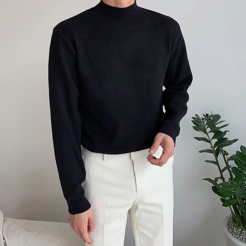 2023 Autumn and Winter New Men Clothes Half Turtleneck Knitted Sweater Men Loose Korean Fashion Solid Color Bottoming Sweaters voguable