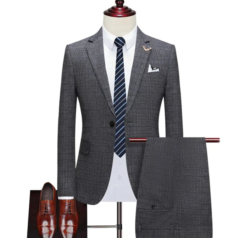 Voguable Jacket Vest Pants New Fashion Boutique Plaid Casual Office Business Men Suit Groom Wedding Dress Tuxedo 3 Pcs Blazers Set voguable