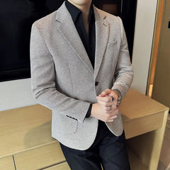 Voguable  Men's Casual Checkered Suit Jacket High-quality Korean Luxury Business Slim Fit Blazer Wedding Groom Tailcoat Suit Size 4XL-M voguable