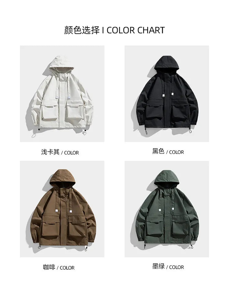 Outdoor jacket Streetwear Coffee Cargo Jacket Men Women 2025 Spring Harajuku Coat Korean Fashion Big Pocket Loose Casual 4Colors voguable
