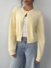 Autumn and winter new simple plain color long sleeved cardigan knitted sweater voguable