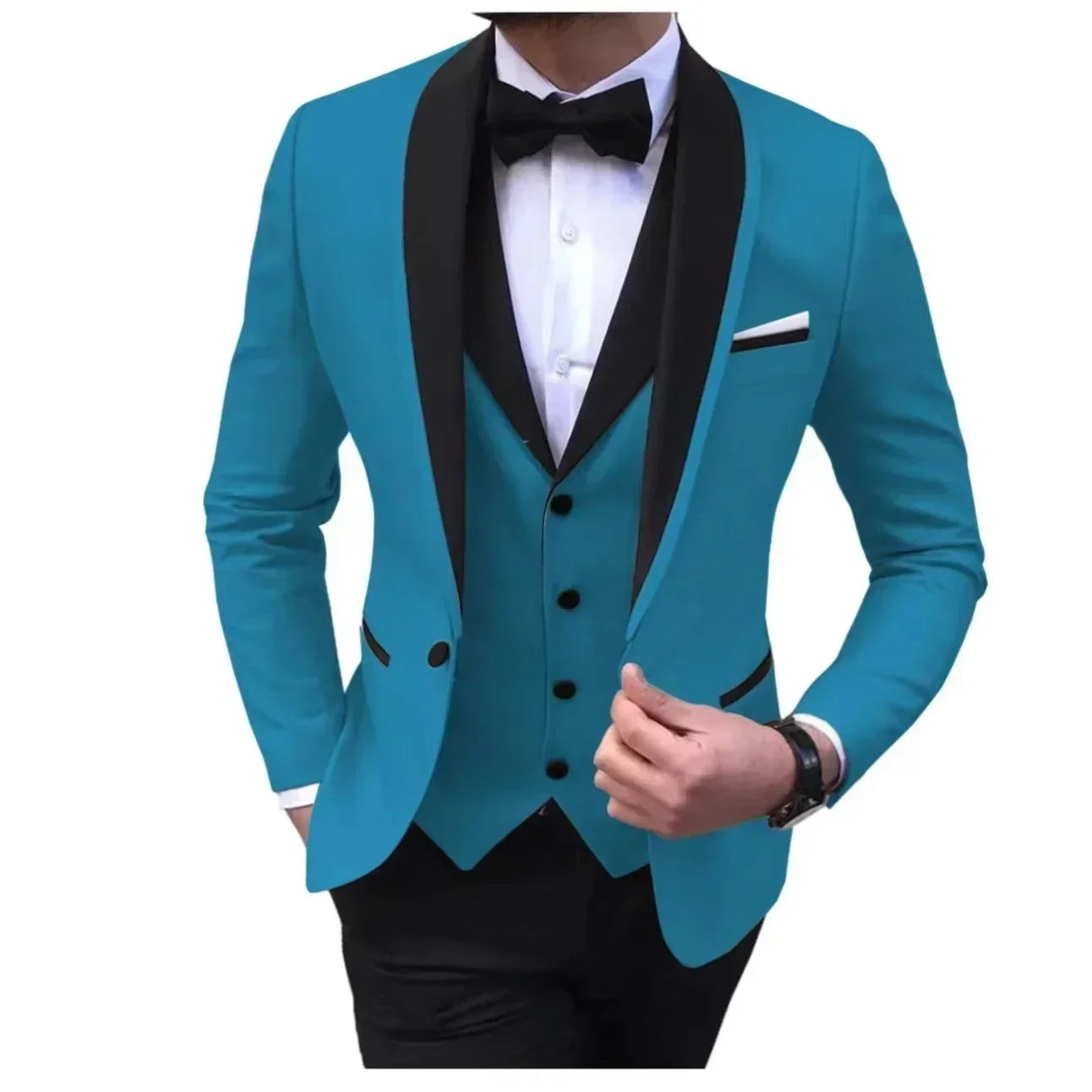 Voguable  Luxury Slim Fit Men's 3-Piece Tuxedo Set with Shawl Lapel Blazer Vest And Pants for Wedding And Evening Parties voguable