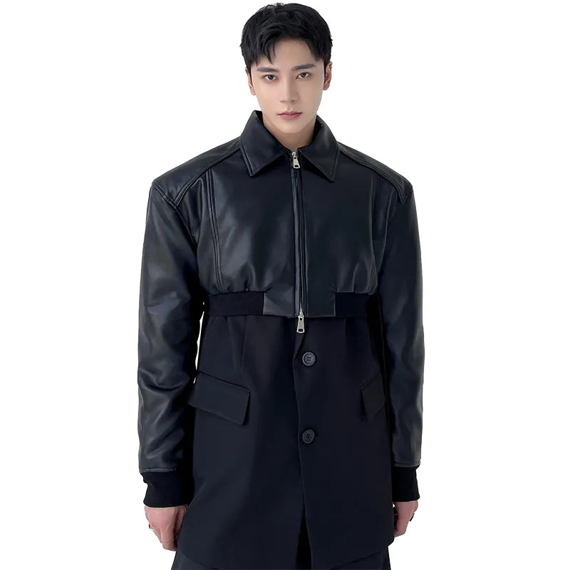 Spring Autumn Cropped Pu Leather Jacket Men Long Sleeve Zipper Luxury Designer Clothes Runway European Fashion voguable