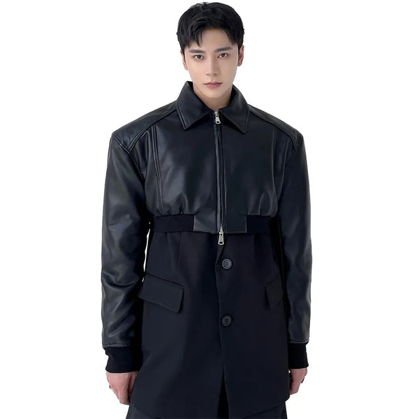 Men's Jacket PU Leather Bomber Loose Fit Zip-Up Long Sleeve