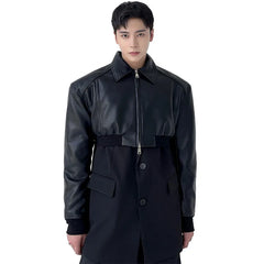 Spring Autumn Cropped Pu Leather Jacket Men Long Sleeve Zipper Luxury Designer Clothes Runway European Fashion voguable