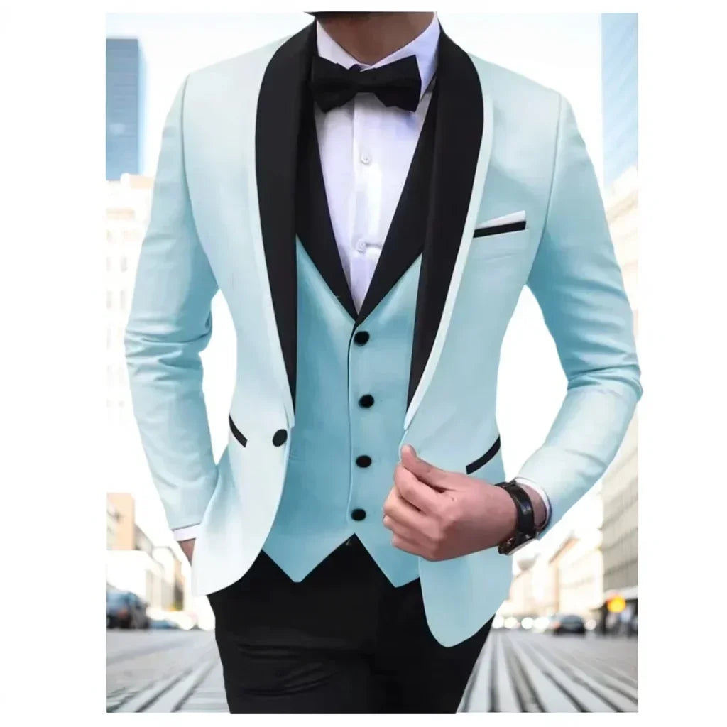 Voguable  Luxury Slim Fit Men's 3-Piece Tuxedo Set with Shawl Lapel Blazer Vest And Pants for Wedding And Evening Parties voguable